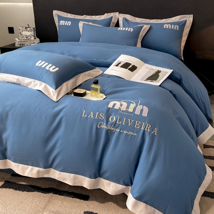 91家纺网 家纺一手货源 找家纺 遇见家居生活馆 2024新款亲肤磨毛刺绣四件套-克洛伊 克洛伊-宾利蓝