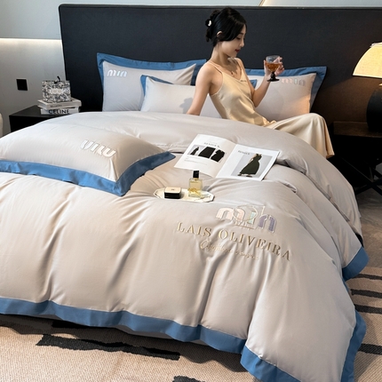 遇见家居生活馆 2024新款亲肤磨毛刺绣四件套-克洛伊 克洛伊-浅灰