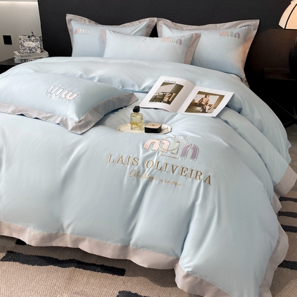 91家纺网 家纺一手货源 找家纺 遇见家居生活馆 2024新款亲肤磨毛刺绣四件套-克洛伊 克洛伊-飘蓝