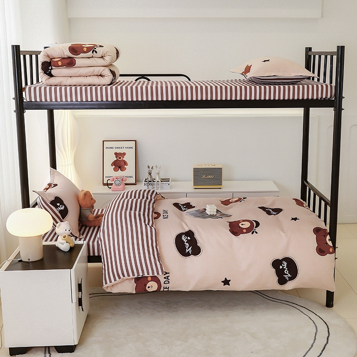 91家纺网 家纺一手货源 找家纺 佑泽 2025新款高克重植物羊绒上下铺三件套 布朗小熊