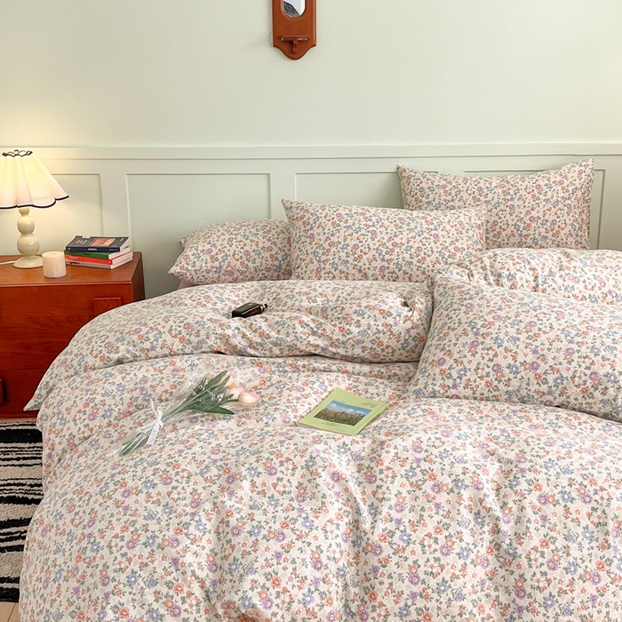 91家纺网 家纺一手货源 找家纺 呗旺鹿 2024田园小碎花ins风小红书全棉印花小清新四件套 露华浓