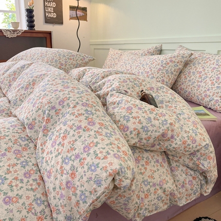 呗旺鹿 2024田园小碎花ins风小红书全棉印花小清新四件套 露华浓