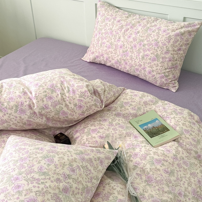 91家纺网 家纺一手货源 找家纺 呗旺鹿 2024新款田园小碎花ins风小红书全棉印花小清新四件套 紫园