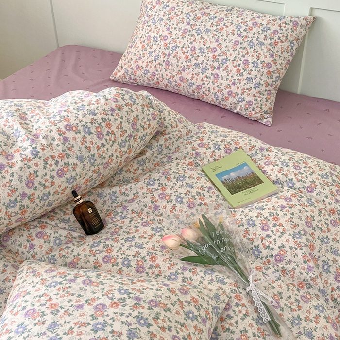 91家纺网 家纺一手货源 找家纺 呗旺鹿 2024田园小碎花ins风小红书全棉印花小清新四件套 露华浓