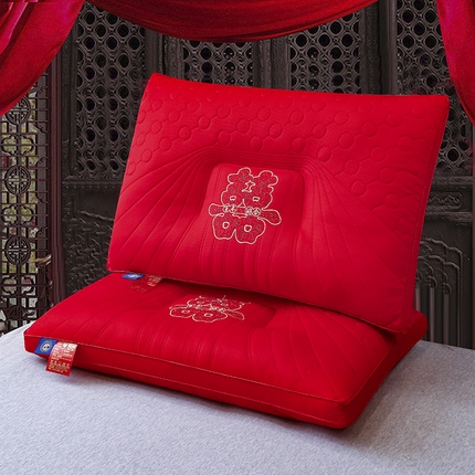 织布人 2024新款枕芯喜庆大红婚庆绗缝乳胶护颈枕芯陪嫁枕头 龙凤-双囍