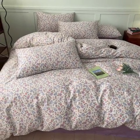 91家纺网 家纺一手货源 找家纺 呗旺鹿 2024田园小碎花ins风小红书全棉印花小清新四件套 露华浓