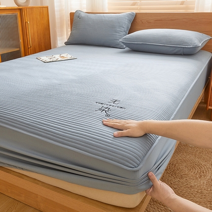 居眠 2024新款无染原棉大豆夹棉床笠 无染-雾蓝