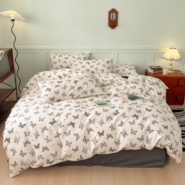 91家纺网 家纺一手货源 找家纺 呗旺鹿 2024田园小碎花ins风小红书全棉印花小清新四件套 蝴蝶谷