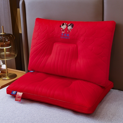 织布人 2024新款枕芯喜庆大红婚庆绗缝乳胶护颈枕芯陪嫁枕头 幸福-相伴