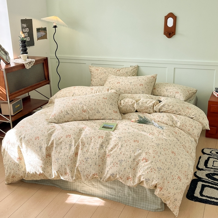 91家纺网 家纺一手货源 找家纺 呗旺鹿 2024田园小碎花ins风小红书全棉印花小清新四件套芳草菲菲