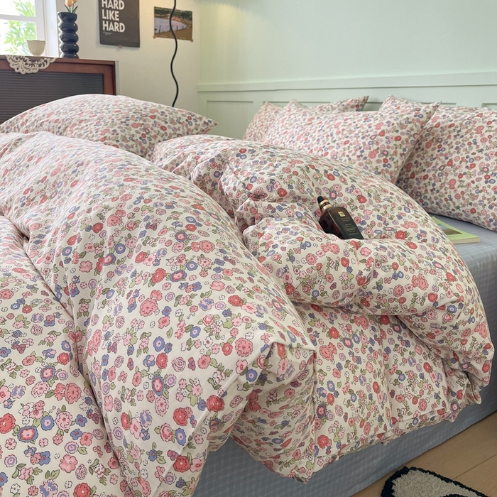 91家纺网 家纺一手货源 找家纺 呗旺鹿 2024新款田园小碎花ins风小红书全棉印花小清新四件套 仙草