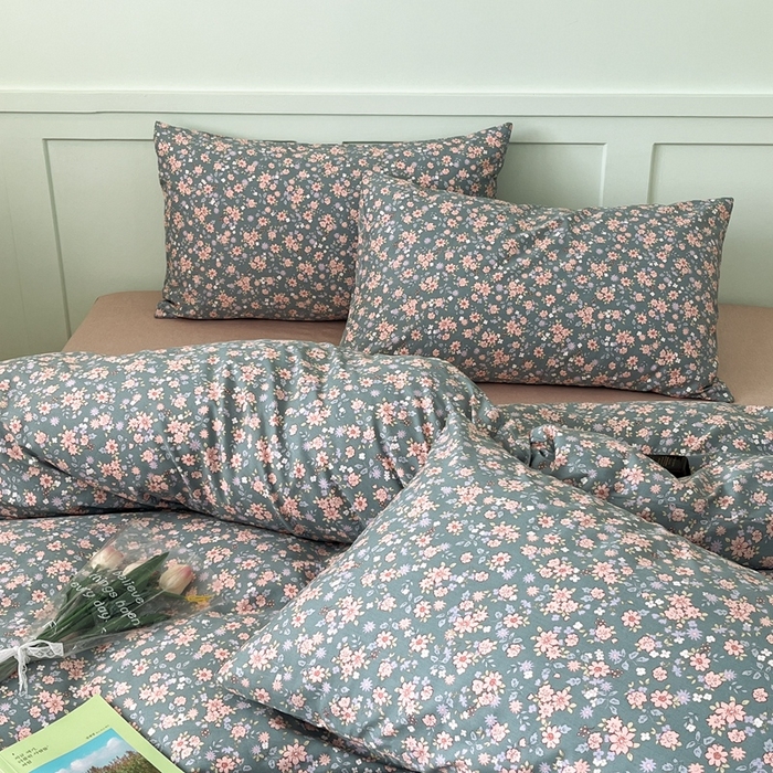 91家纺网 家纺一手货源 找家纺 呗旺鹿 2024新款田园小碎花ins风小红书全棉印花小清新四件套 寻觅