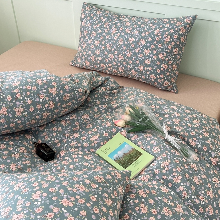 91家纺网 家纺一手货源 找家纺 呗旺鹿 2024新款田园小碎花ins风小红书全棉印花小清新四件套 寻觅