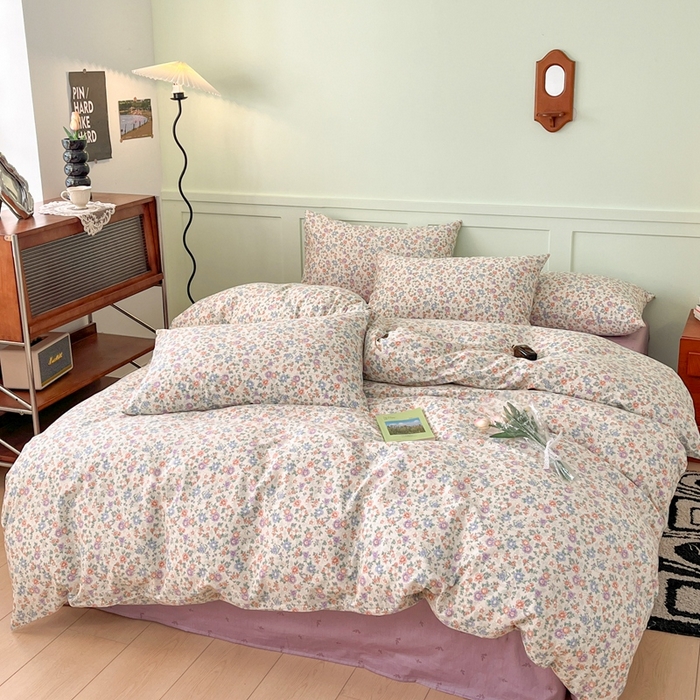 91家纺网 家纺一手货源 找家纺 呗旺鹿 2024田园小碎花ins风小红书全棉印花小清新四件套 露华浓