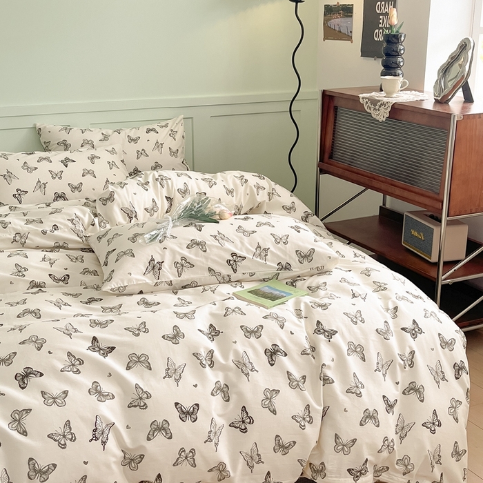 91家纺网 家纺一手货源 找家纺 呗旺鹿 2024田园小碎花ins风小红书全棉印花小清新四件套 蝴蝶谷