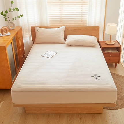 91家纺网 家纺一手货源 找家纺 居眠 2024新款无染原棉大豆夹棉床笠 无染-卡其