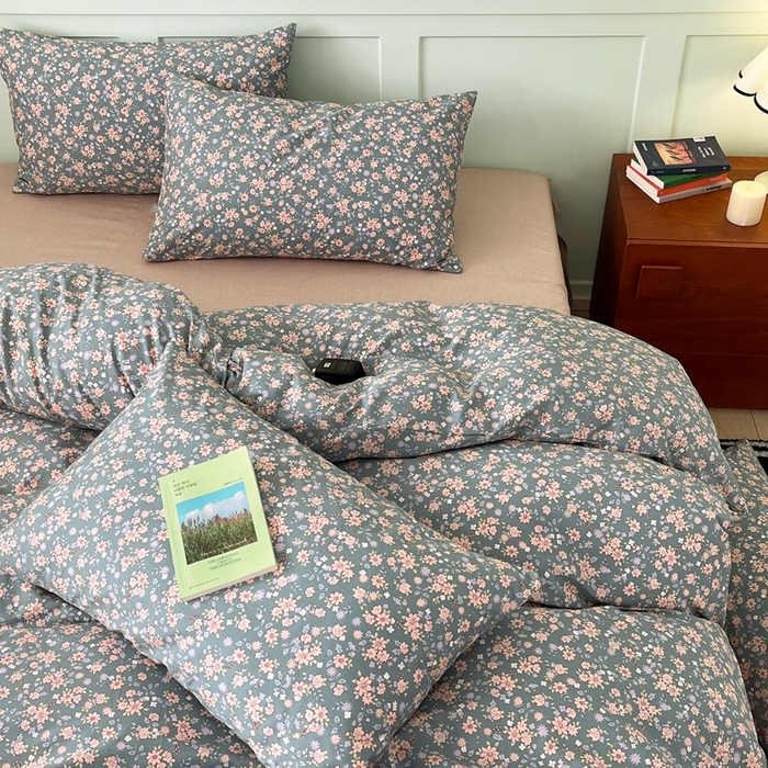 91家纺网 家纺一手货源 找家纺 呗旺鹿 2024新款田园小碎花ins风小红书全棉印花小清新四件套 寻觅