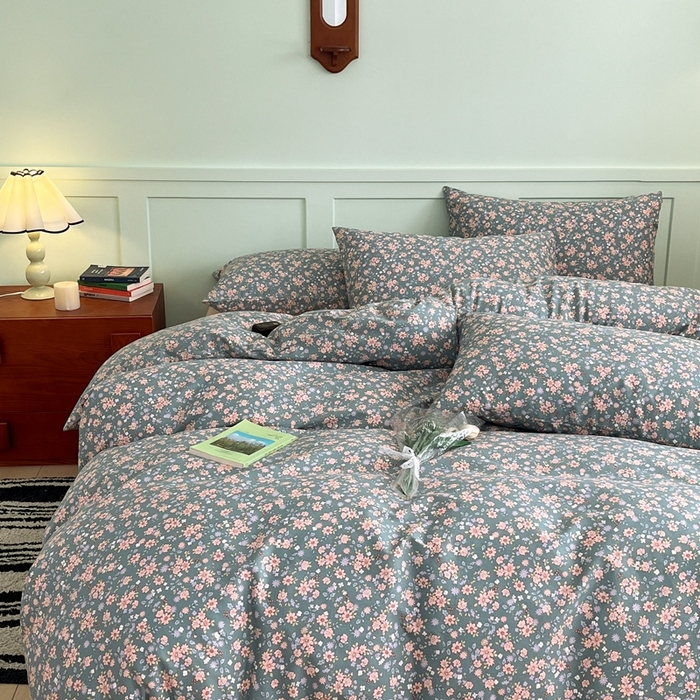 91家纺网 家纺一手货源 找家纺 呗旺鹿 2024新款田园小碎花ins风小红书全棉印花小清新四件套 寻觅