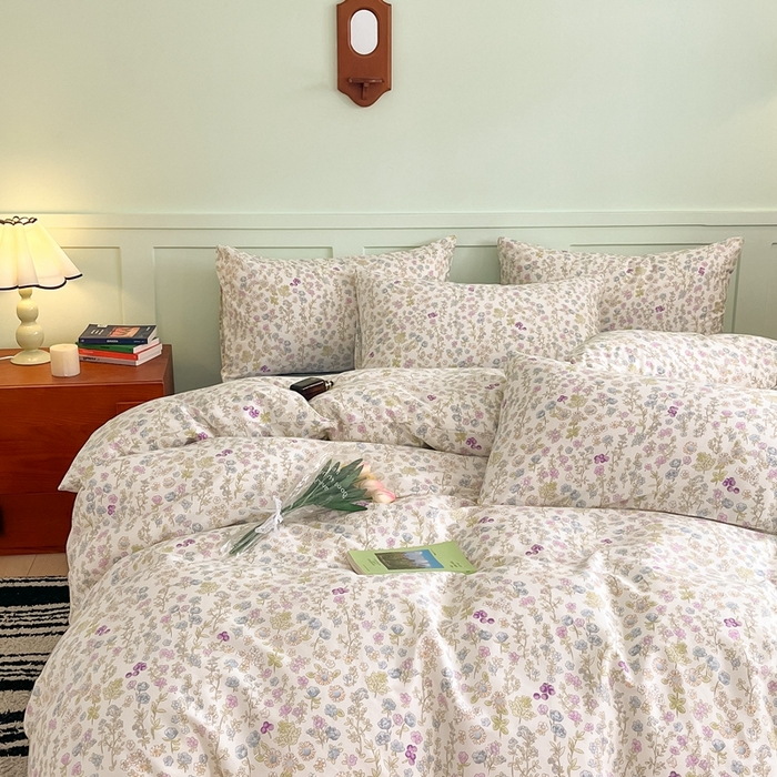 91家纺网 家纺一手货源 找家纺 呗旺鹿 2024田园小碎花ins风小红书全棉印花小清新四件套 宁夏