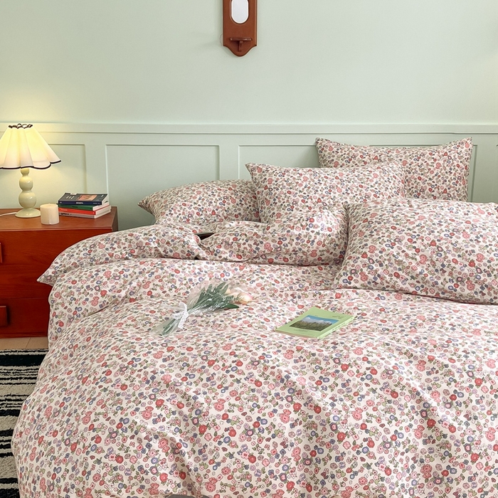 91家纺网 家纺一手货源 找家纺 呗旺鹿 2024新款田园小碎花ins风小红书全棉印花小清新四件套 仙草