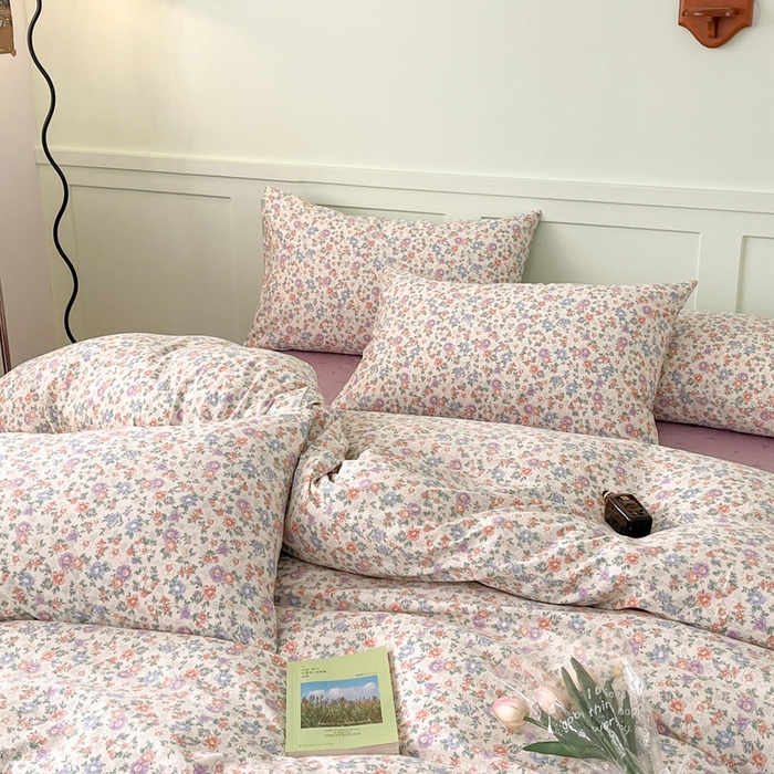 91家纺网 家纺一手货源 找家纺 呗旺鹿 2024田园小碎花ins风小红书全棉印花小清新四件套 露华浓