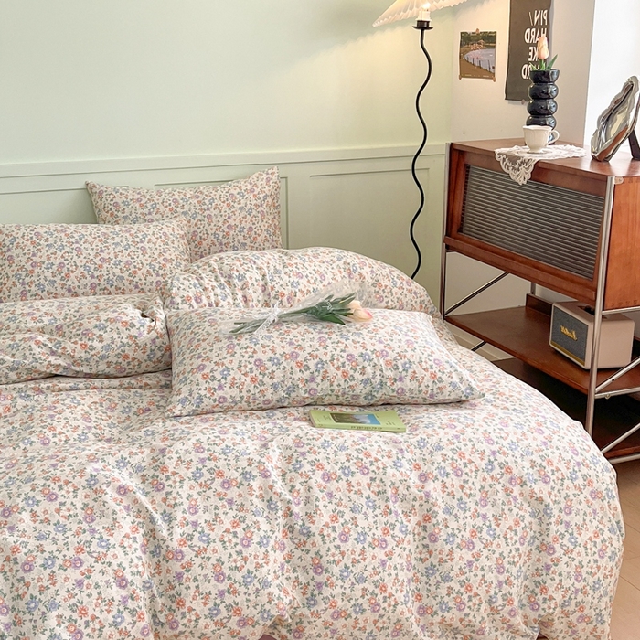 91家纺网 家纺一手货源 找家纺 呗旺鹿 2024田园小碎花ins风小红书全棉印花小清新四件套 露华浓