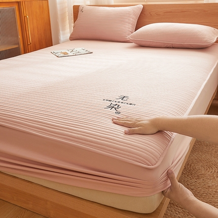 居眠 2024新款无染原棉大豆夹棉床笠 无染-浅粉