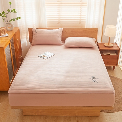 91家纺网 家纺一手货源 找家纺 居眠 2024新款无染原棉大豆夹棉床笠 无染-浅粉