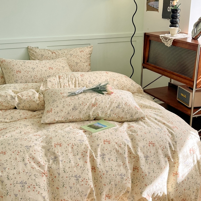 91家纺网 家纺一手货源 找家纺 呗旺鹿 2024田园小碎花ins风小红书全棉印花小清新四件套芳草菲菲