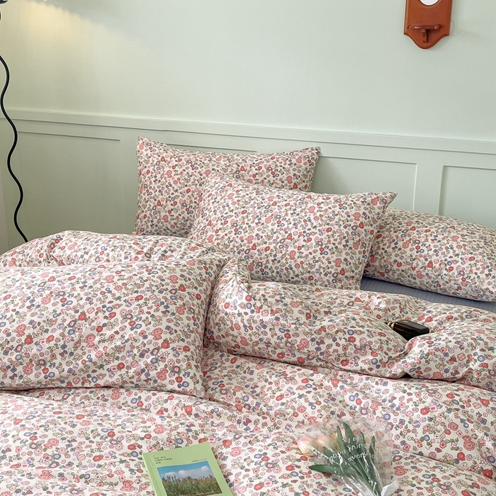 91家纺网 家纺一手货源 找家纺 呗旺鹿 2024新款田园小碎花ins风小红书全棉印花小清新四件套 仙草