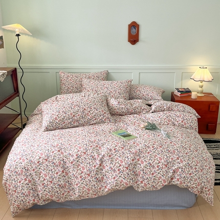 91家纺网 家纺一手货源 找家纺 呗旺鹿 2024新款田园小碎花ins风小红书全棉印花小清新四件套 仙草