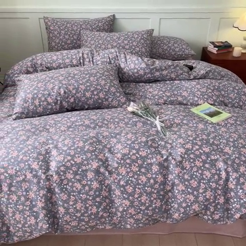 91家纺网 家纺一手货源 找家纺 呗旺鹿 2024新款田园小碎花ins风小红书全棉印花小清新四件套 寻觅