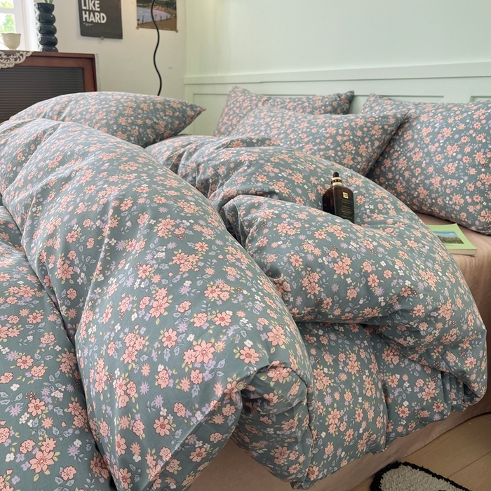 91家纺网 家纺一手货源 找家纺 呗旺鹿 2024新款田园小碎花ins风小红书全棉印花小清新四件套 寻觅