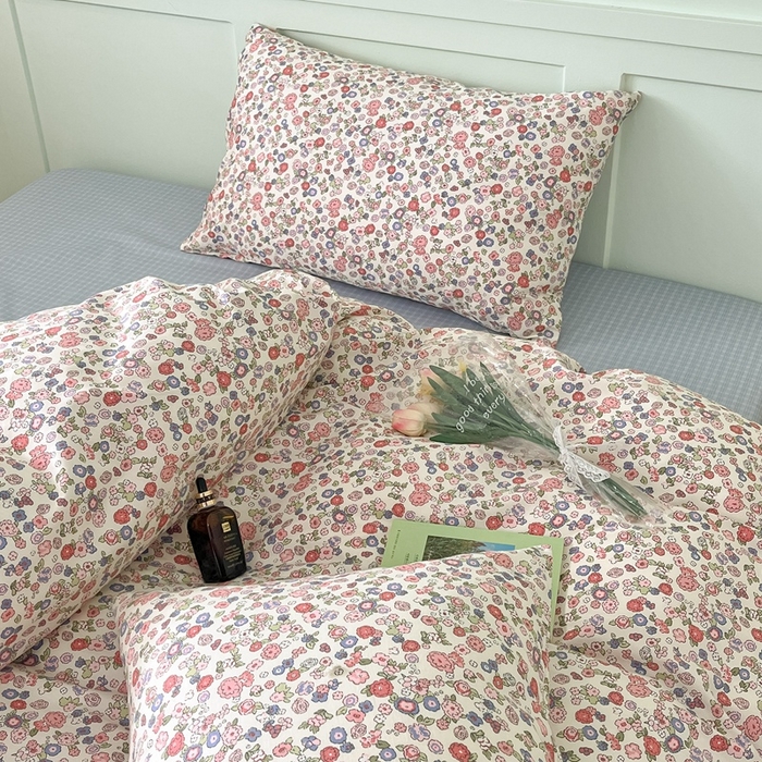 91家纺网 家纺一手货源 找家纺 呗旺鹿 2024新款田园小碎花ins风小红书全棉印花小清新四件套 仙草