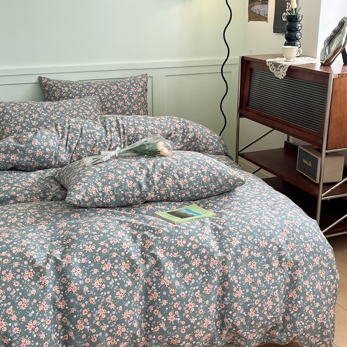 91家纺网 家纺一手货源 找家纺 呗旺鹿 2024新款田园小碎花ins风小红书全棉印花小清新四件套 寻觅