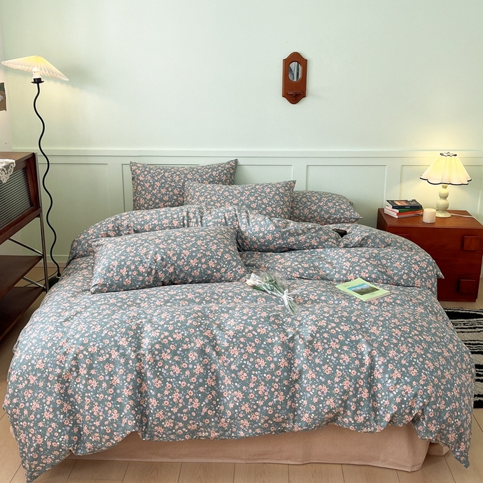 91家纺网 家纺一手货源 找家纺 呗旺鹿 2024新款田园小碎花ins风小红书全棉印花小清新四件套 寻觅