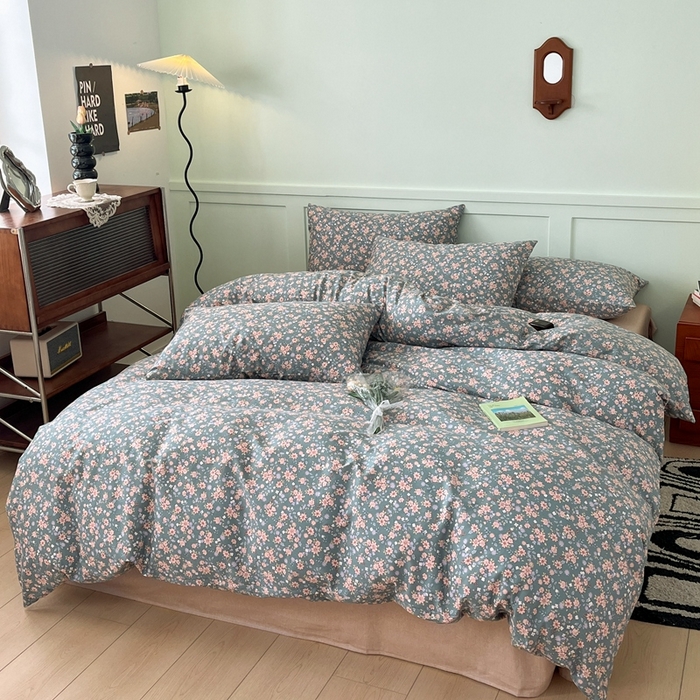 91家纺网 家纺一手货源 找家纺 呗旺鹿 2024新款田园小碎花ins风小红书全棉印花小清新四件套 寻觅