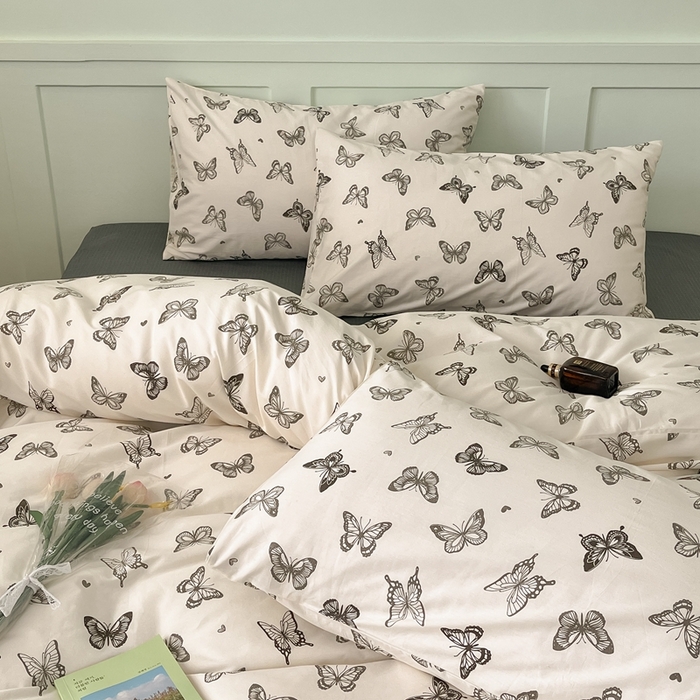 91家纺网 家纺一手货源 找家纺 呗旺鹿 2024田园小碎花ins风小红书全棉印花小清新四件套 蝴蝶谷