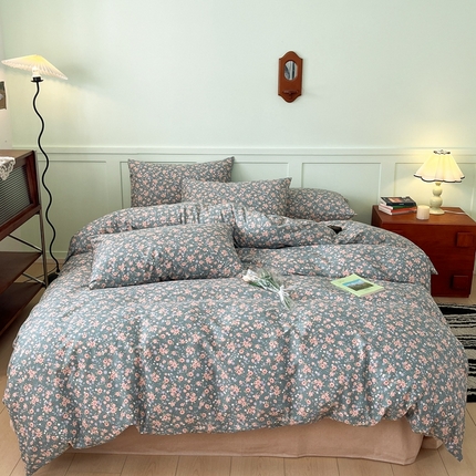 91家纺网 家纺一手货源 找家纺 呗旺鹿 2024新款田园小碎花ins风小红书全棉印花小清新四件套 寻觅