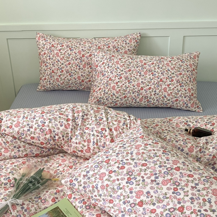 91家纺网 家纺一手货源 找家纺 呗旺鹿 2024新款田园小碎花ins风小红书全棉印花小清新四件套 仙草