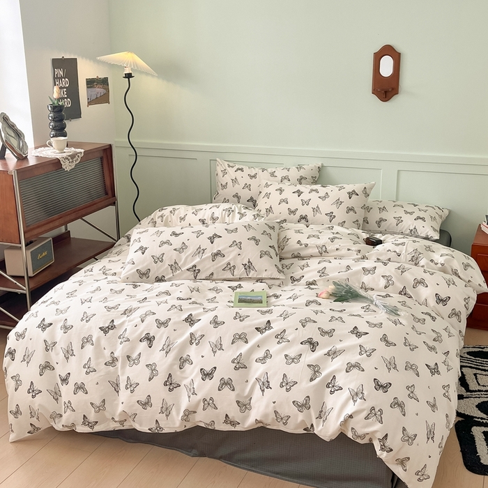 91家纺网 家纺一手货源 找家纺 呗旺鹿 2024田园小碎花ins风小红书全棉印花小清新四件套 蝴蝶谷