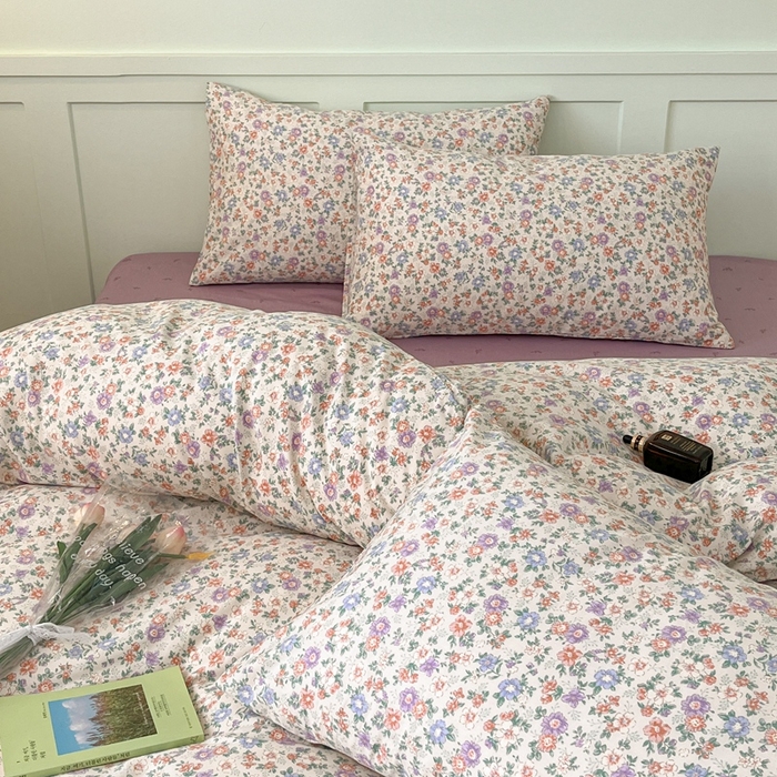 91家纺网 家纺一手货源 找家纺 呗旺鹿 2024田园小碎花ins风小红书全棉印花小清新四件套 露华浓