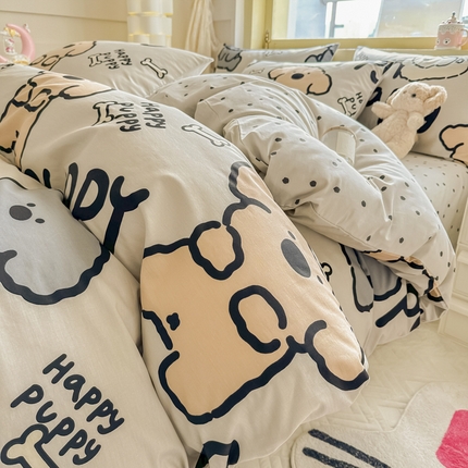 91家纺网 家纺一手货源 找家纺 简宜家居 2025新款40支13070全棉斜纹卡通系列四件套（系列二） 旺旺狗