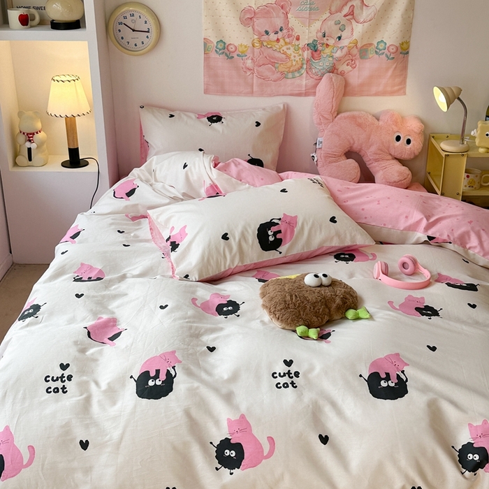 91家纺网 家纺一手货源 找家纺 昔可家纺 2024新款潮趣卡通系列全棉四件套 煤球猫猫