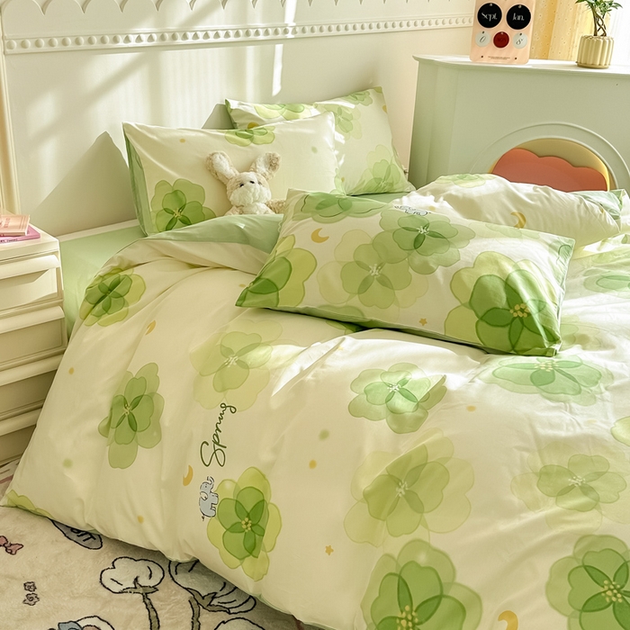 91家纺网 家纺一手货源 找家纺 简宜家居 2025新款40支13070全棉斜纹繁花系列四件套 绿影