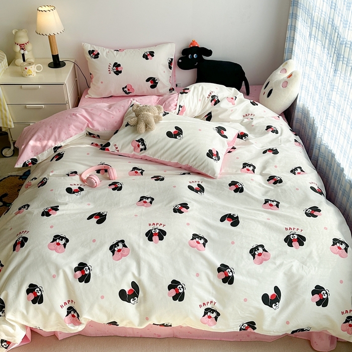 91家纺网 家纺一手货源 找家纺 昔可家纺 2024新款潮趣卡通系列全棉四件套 小黑狗