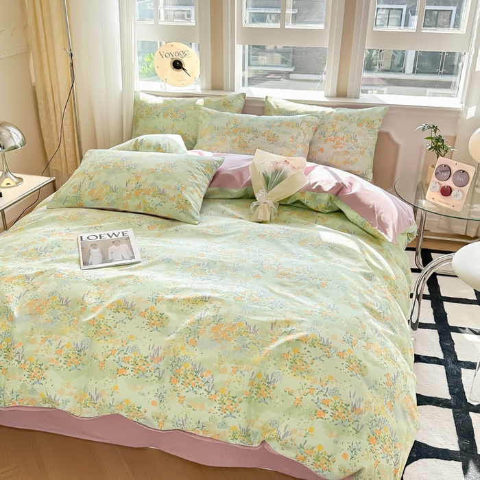 91家纺网 家纺一手货源 找家纺 简宜家居 2025新款40支13070全棉斜纹繁花系列四件套 浪漫之约