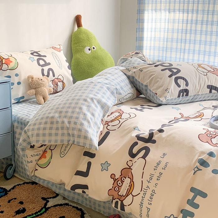 91家纺网 家纺一手货源 找家纺 昔可家纺 2023新款12月卡通全棉四件套 外星小白熊