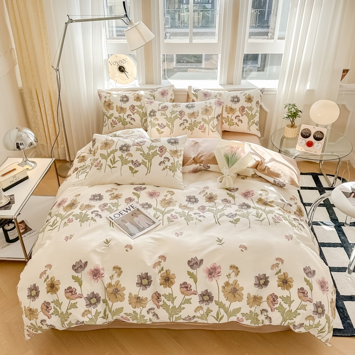 91家纺网 家纺一手货源 找家纺 简宜家居 2025新款40支13070全棉斜纹繁花系列四件套 暖阳