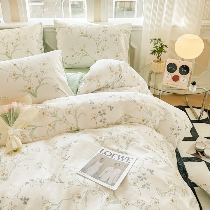 91家纺网 家纺一手货源 找家纺 简宜家居 2025新款40支13070全棉斜纹繁花系列四件套 雪滴花